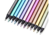 Hilitand 12pcs Crayons de Couleur Métalliques non-Toxiques Crayons de Bois Noirs Fixés pour Livres à Colorier en 12 Couleurs