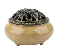 Hilitand Brûleur d'Encens en Céramique, Porte-Encens en Céramique avec Encensoir en Porcelaine en Calebasse en Laiton pour Ornement de Salon de Thé(Amber Yellow)