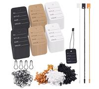 Hilitchi Lot de 1 700 étiquettes de prix de 5 x 3,5 cm avec ficelle de suspension et épingles noires, étiquettes de vêtements, étiquettes en papier avec ficelle en nylon (noir/marron/blanc)