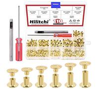 Hilitchi Lot de 110 vis Chicago dorées à tête plate, rivets en cuir, rivets ronds en acier au carbone, rivets à ongles, rivets en cuir avec outil d'installation (M5 x 4,5,6,8,10,12)