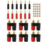 Hilitchi Lot de 18 bornes d'amplification de puissance pour haut-parleur double fiche banane 2 voies (6 pièces) + fiches banane de 4 mm plaquées or rouge et noir (12 pièces)