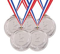 Hilitchi Lot de 5 médailles de prix en argent - Médailles de vainqueur de style olympique avec ruban (argent)