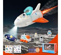HILKKET Fusée Jouet Espace, Navette Spatiale Jouets, Station Spatiale Martienne et Fusée Effets Sonores et Lumineux, Space Shuttle Kit avec Astronautes, Jouet Éducatifs STEM pour 6 8 9 11 12 Ans
