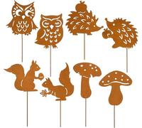HILKKET Lot de 8 piquets de jardin avec animaux de la forêt pour l'automne et l'extérieur, 25 cm, pour décoration d'automne avec hérisson, chouette, champignons, écureuils, histoires de rouille