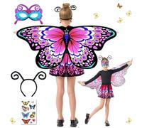 HILKKET Papillon Ailes pour Enfants, 5 pcs Costume Butterfly Wings, Ailes Papillon Cape Enfant, Cape Papillon Déguisement avec Masque, Tutu Papillon, Bandeau pour Fête Carnaval, Mascarade (B)