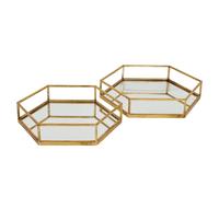 Hill Interiors - Hexagone - Lot de 2 plateaux - Verre, métal HI4688 (9 cm x 43 cm x 50 cm) (Or)