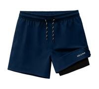 Hill & Sea Short de bain court à séchage rapide pour garçon et enfant avec stretch, doublure intérieure de compression ajustée, poches et cordon de serrage, bleu marine, 158