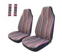 HILLAR Housses De Siège Auto Universelles À Dossier Haut,2 Sièges Avant en Tissu Rayé Coloré avec 2 Coussinets De Ceinture De Sécurité Housses De Siège(F)