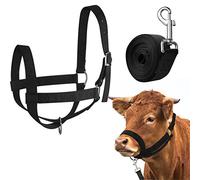 Hillban Licol réglable avec corde de plomb pour cheval, âne, chèvre, poulain miniature, en nylon (taille M, noir)
