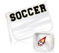 Hillban Lot de 2 sacs à lettres en chenille pour maquillage - Pochette plate transparente en PVC - Étanche - Trousse de toilette portable pour femme et fille, blanc/noir, Football