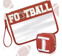 Hillban Lot de 2 sacs à lettres en chenille pour maquillage - Pochette plate transparente en PVC - Étanche - Trousse de toilette portable pour femme et fille, Rouge, Thème football