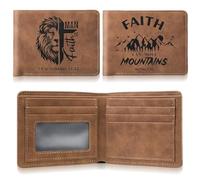 Hillban Portefeuille chrétien en cuir pour homme - Gravure chrétienne avec versets de la Bible Foi Inspiration Cadeau de Noël d'anniversaire, marron, Style de foi