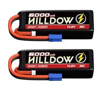 Hilldow Lot de 2 batteries Lipo 4S 6000 mAh 85C 14,8 V avec prise EC5 pour RC Buggy Truggy Échelle 1/10 RC Truck Crawler Monster RC Car Boat