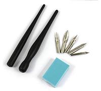 Hillento ensemble comique dessin animé manga stylo plongeur, dessin outil de kit de peinture, deux poignées de porte-stylos noirs, cinq pointes, un morceau de gomme à effacer le dessin