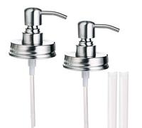 HILLHOME - Lot de 2 distributeurs de savon Mason Jar avec couvercle et pompe en acier inoxydable argenté, anti-fuite, antirouille, polyvalent pour la cuisine et la salle de bain