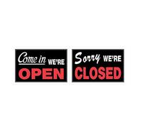 Hillman 839916 Panneau réversible double face « Come In We're Open, Sorry We're Closed » - En plastique noir, rouge et blanc - 20,3 x 30,5 cm