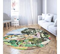Hillside Garden Path Rond de Chambre à Coucher Tapis 160cm Lavable en Machine muant Tapis de Sol d Automne pour Baie vitrée Coin Véranda Solarium Zone de Conversation Espace de