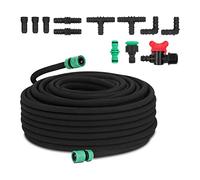 hillvert Tuyau Micro Poreux Microporeux Boyau Suintant D'Arrosage Flexible Irrigation Kit Jardin Fleurs Potager HT-COSTIGAN-50X12S01 (50 m, Connecteurs, 4 bars, Robinet Sectionnement, Nez ¾“, Gants)