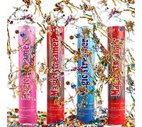 Hillylolly Lanceur de Confettis - 4 X Poppers en Papier, Canon Anniversaire, Tube Explosif, Mariage - Hauteur d'effet 6-8m, 28 x 5 cm (Ruban)