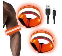Hillylolly Lot de 2 Bracelets LED Rechargeables avec USB Bande LED Réfléchissante avec 3 Modes d'Éclairage, Étanche & Réglable Éclairage de Sécurité pour Course à Pied Jogging Vélo (Orange)