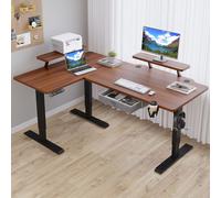 Hilodesk 160cm Bureau électrique réglable en hauteur Bureau d'angle Bureau debout en forme de bureau avec support d'écran et tiroir,Vintage