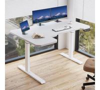 Hilodesk bureau en L réglable en hauteur électriquement bureau d'angle, avec deux moteurs, bureau en L pupitre, avecà 4 mémoires, blanc
