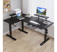 Hilodesk Bureau en L Réglable en hauteur électriquement Bureau d'angle Bureau en L Pupitre avec support d'écran et tiroir 160cm Noir