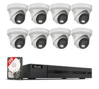 HiLook® by HIKVISION Kit de caméra de surveillance 8 x 8 MP 4K Turret PoE avec IA personnes et reconnaissance de véhicule et vision nocturne hybride résistant aux intempéries IP67 NVR 8CH 2 To HDD