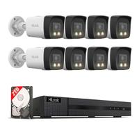 HiLook® by HIKVISION Kit de caméra de Surveillance avec détection de Personnes par IA et lumière Hybride Vision Nocturne Couleur 8 MP 4 K PoE 8 caméras IP67 résistant aux intempéries 2 to NVR
