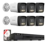 HiLook by HIKVISION Kit de caméras de surveillance PoE extérieures, 6 caméras Bullet 8 MP/4K avec fente pour carte SD, lumière hybride lumière nocturne couleur & IR, reconnaissance personne/véhicule