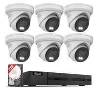 HiLook by HIKVISION Kit de caméras de Surveillance PoE extérieures, 6 caméras turrets 8 MP/4K avec Fente pour Carte SD, lumière Hybride lumière Nocturne Couleur & IR | Détection Personne/véhicule KI