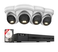 HiLook by HIKVISION Kit PoE avec 4 caméras dôme 8MP/4K, Slot SD, lumière Hybride Intelligente, IA avancée pour Personnes et véhicules, NVR 8 canaux 4K, HDD 2To, Gestion à Distance Via appli Mobile