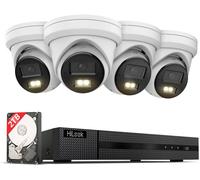 HiLook by HIKVISION Kit PoE avec 4 caméras dôme 6MP avec Slot SD, lumière Hybride avancée, Vision Couleur/IR, détection Intelligente Personne/véhicule, NVR 8CH 4K, Disque Dur 2To, contrôle Mobile