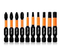 Hilpaty Jeu de 10 Embout Visseuse Torx et Pozidriv Longueur 50mm Bit de Tournevis à Aimanté Choc PZ1 PZ2*2 PZ3 T10 T15 T20 T25 T30 T40, Tige Hexagonale 1/4"