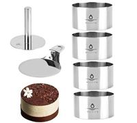 Hilsita Lot de 6 anneaux de cuisson alimentaire avec presse et spatule, hauteur 5,5 cm, anneau à gâteau rond en acier inoxydable pour plats de pâtes, tartares, desserts, pâtisseries