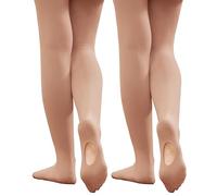 Hiltzo Convertibles Collants de danse pour filles, Collants de Transition Ultra-Doux, 2 paires de Bas de Danse pour École de Ballet et de Gymnastique(2 Paires Beige,146-164)