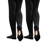 Hiltzo Convertibles Collants de danse pour filles, Collants de Transition Ultra-Doux, 2 paires de Bas de Danse pour École de Ballet et de Gymnastique(2 Paires Noir,146-164)