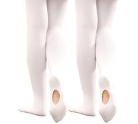 Hiltzo Convertibles Collants de danse pour filles, Collants de Transition Ultra-Doux, 2 paires de Bas de Danse pour École de Ballet et de Gymnastique(2 Paires Blanc,122-134)