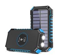 Hiluckey Chargeur Solaire sans Fil 26800mAh, Batterie Externe Portable Power Bank avec 4 Sorties Charge Rapide Solaire Batterie avec Deux Lampes Torches pour Smartphones, Tablettes et Autres