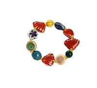 Hilufiet Bracelet de perles en céramique coloré de style bohème - Motif floral - Rose - Tête de mort - En forme de coquillage, Métal