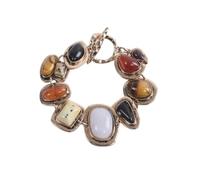 Hilufiet Bracelet ethnique vintage avec pierres turquoises blanches et jaunes colorées pour femme, Métal, Pas de gemme