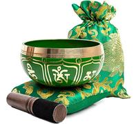 Himalaya Bazaar Ensemble bol chantant tibétain avec sac facile à jouer et authentique fabriqué à la main pour la méditation, son holistique 7 chakras (Eméraude)