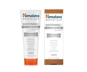 Himalaya Botanique Whitening+ Hydroxyapatite Dentifrice, 10% Hydroxyapatite (HA), Menthe, sans Fluor, Reminéralisation dès le Jour 7, Vegan, sans Gluten, 85g