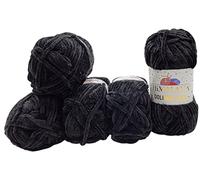 Himalaya Dolphin Star 92111 Lot de 5 pelotes de laine à tricoter pour bébé avec paillettes 500 g de laine Super Bulky (noir 92111)