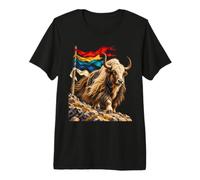 Himalaya Drapeaux Prière Sentier Rocheux Aventure Yak T-Shirt Haut de Gamme