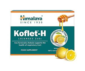 Himalaya Herbals Koflet-H Lozenges Lemon Flavor Fortified with Honey, Ginger and Essential Oils, Cough Drop for Warming Relief and Soothing Throat Comfort, Herbal Active Formula - 12 Lozenges