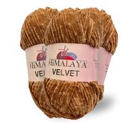 Himalaya Velvet, Lot de 3 pelotes de fil chenille 100% polyester pour tricot, crochet, fil chenille, moelleux, vêtements, couvertures de bébé, 100 g, 120 m (90037)