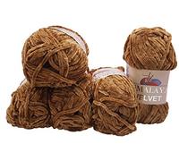 Himalaya Velvet Lot de 5 pelotes de laine à tricoter veloutée en micro-polyester pour bébé (5 x 100 g) (marron 90037)