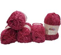 Himalaya Velvet Lot de 5 pelotes de laine à tricoter veloutée en micro-polyester pour bébé (5 x 100 g) (rouge bordeaux 90010)