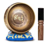 Himalayan Bazaar Ensemble de bols chantants tibétains authentiques fabriqués à la main pour la méditation, le yoga, la guérison des chakras, 10,2 cm (marron et bleu)